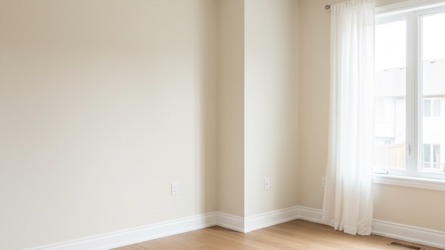 Freshly painted interior living room with cream walls and white trim