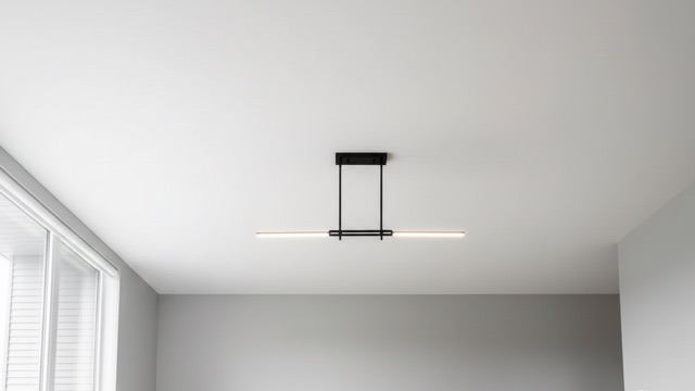 Smooth freshly skim-coated and painted ceiling in a modern living room