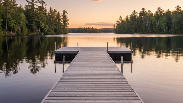Dock surface and boathouse deck stained for Trout Lake property